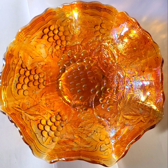 Antique Carnival Glass Grape/Marigold Ruffled Bowl - Picture 1 of 6